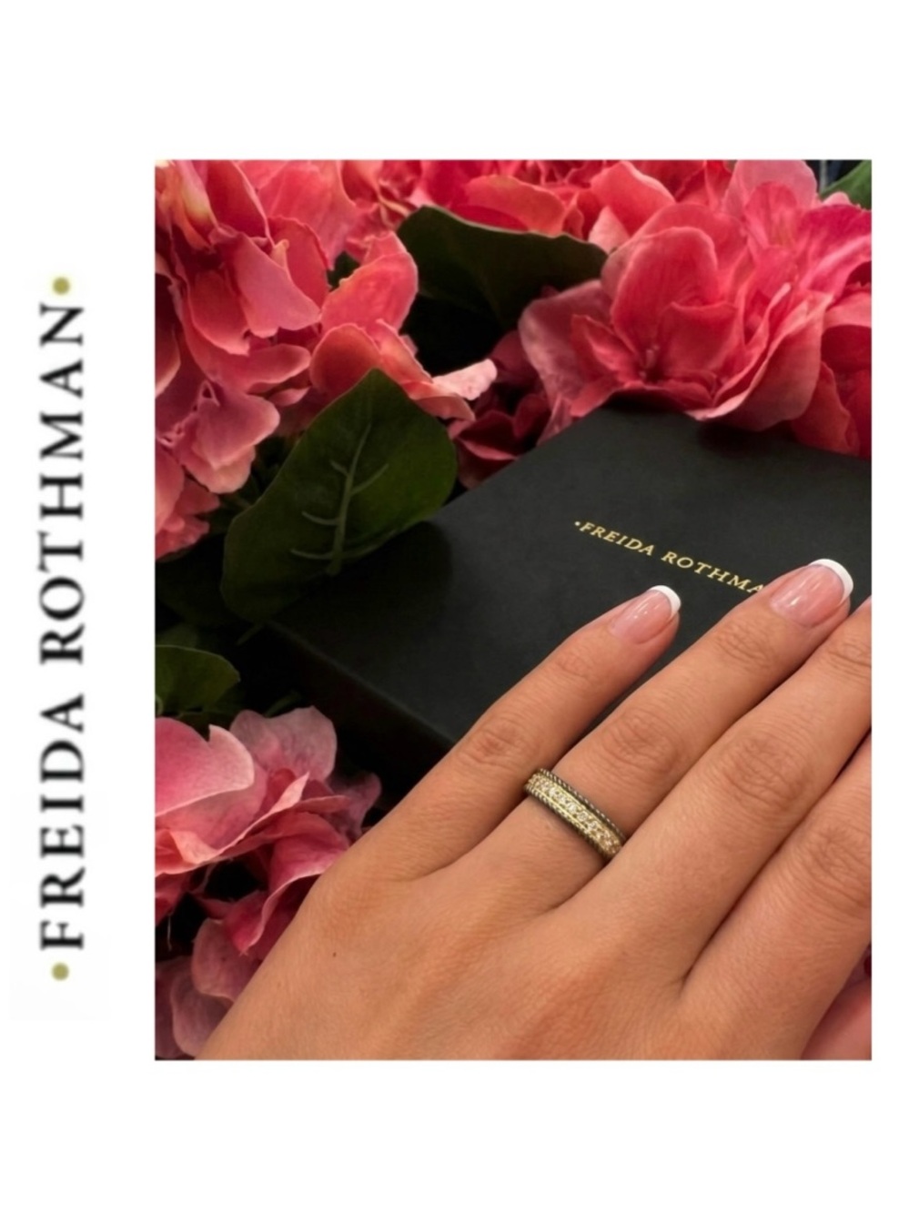 Freida Rothman 925 Sterling Silver Two-Tone Gold & Rhodium Pavé Band Ring